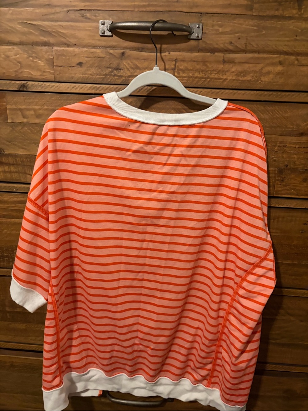 Relaxed Orange & White Striped Boatneck Sweatshirt